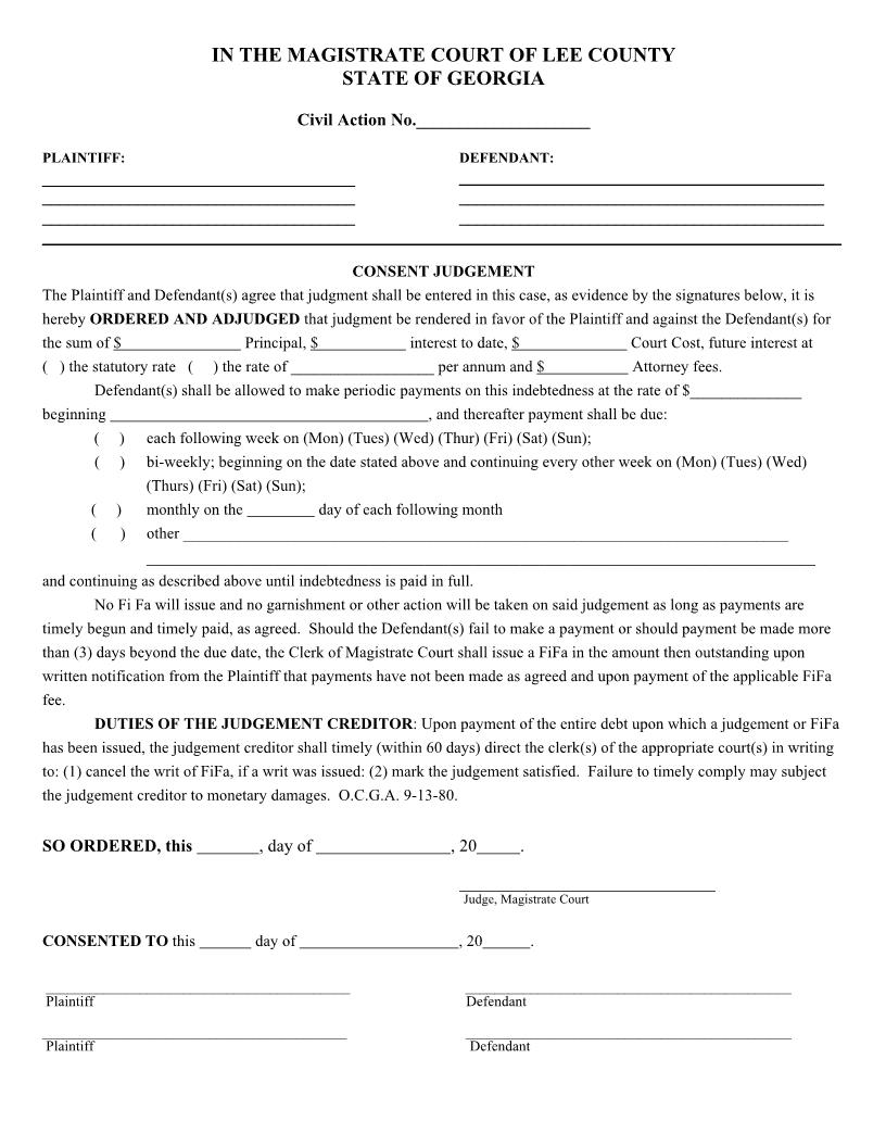 Consent Judgment | Pdf Fpdf Doc Docx | Georgia