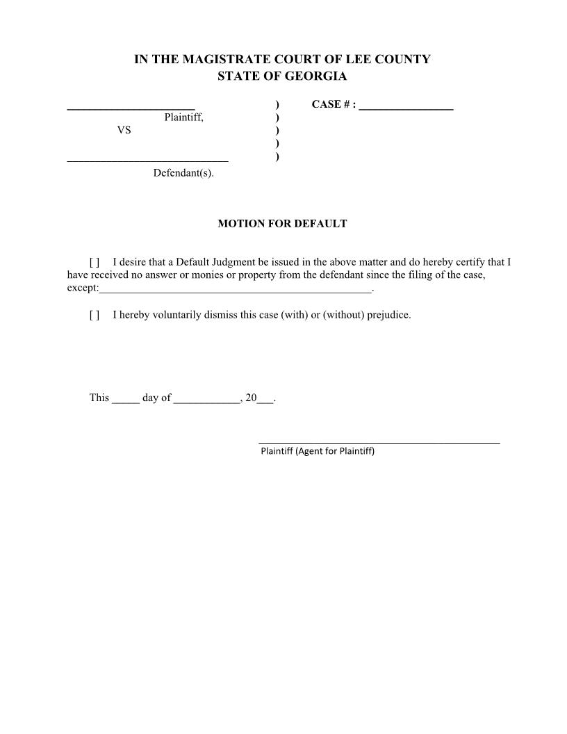 Motion For Default Judgment Against Garnishee | Pdf Fpdf Doc Docx | Georgia