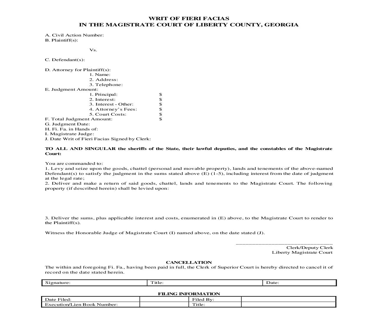 Writ Of Fieri Facias | Pdf Fpdf Doc Docx | Georgia