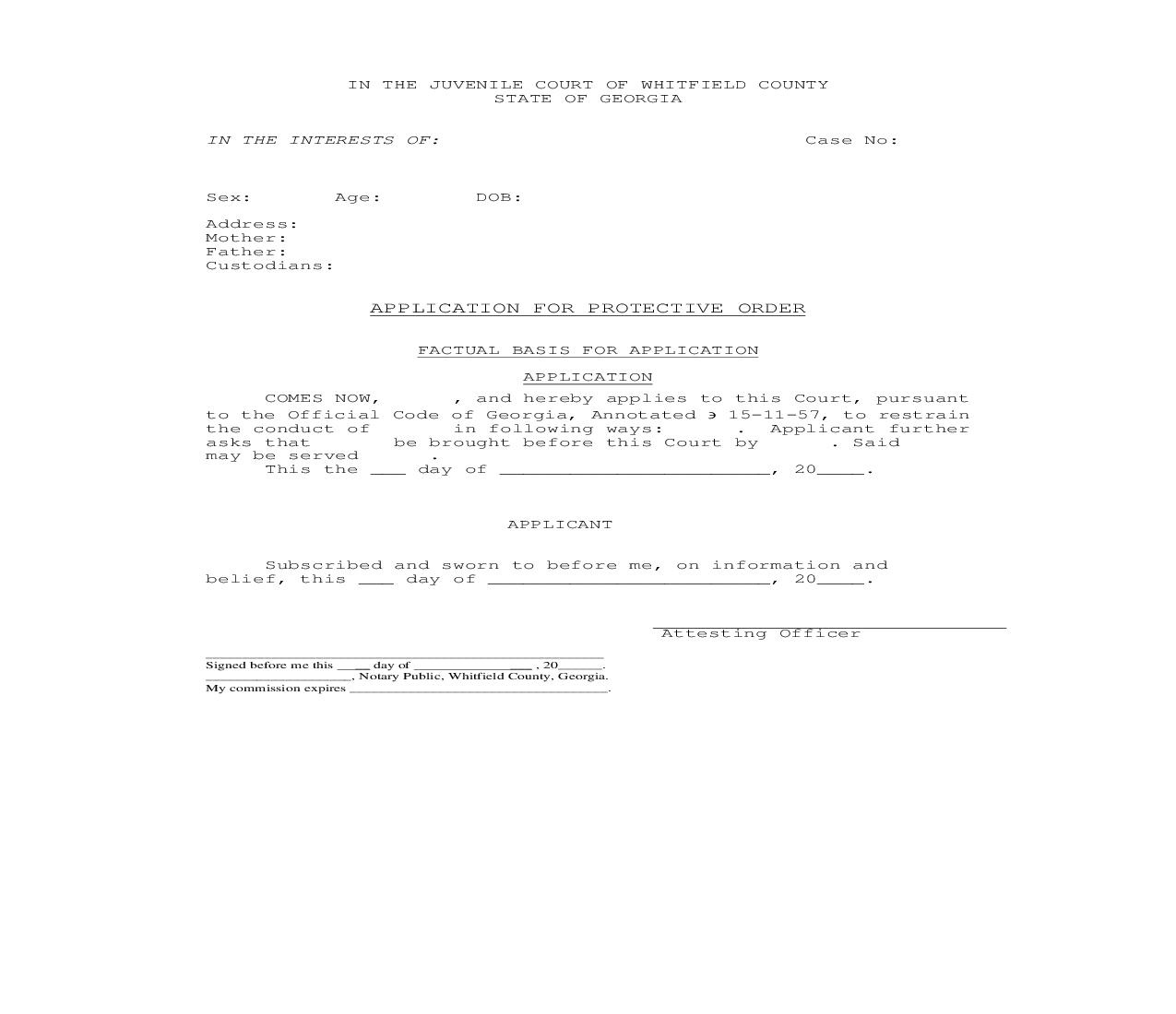 Application For Protective Order |  | Georgia