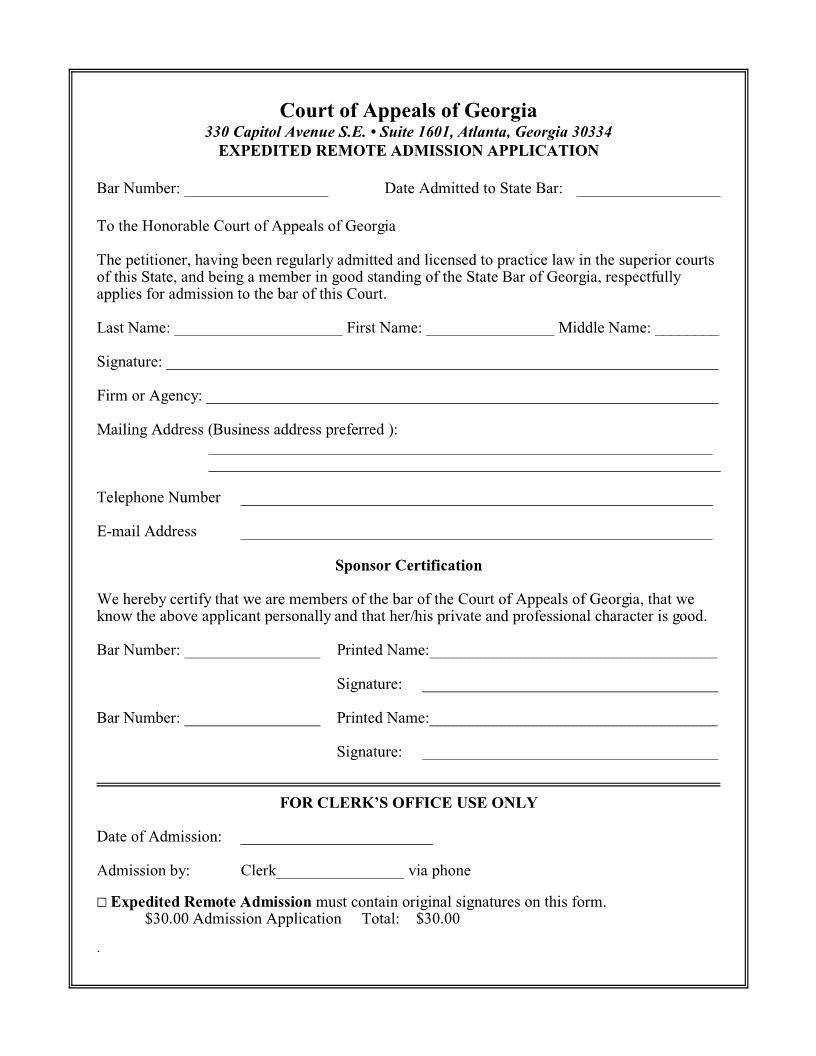 Expedited Remote Admission Application | Pdf Fpdf Doc Docx | Georgia
