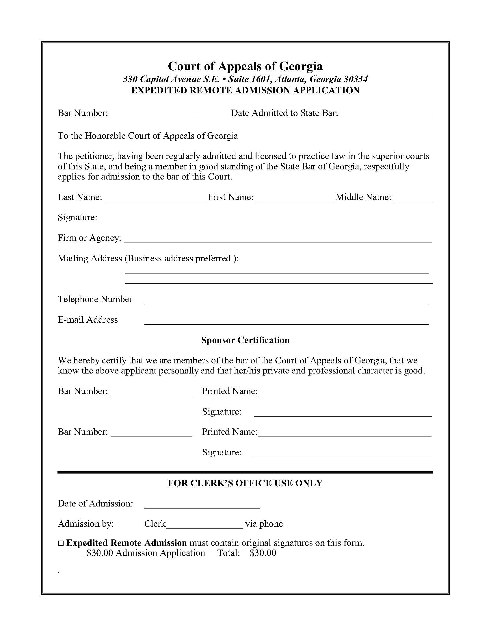 Expedited Remote Admission Application | Pdf Fpdf Doc Docx | Georgia