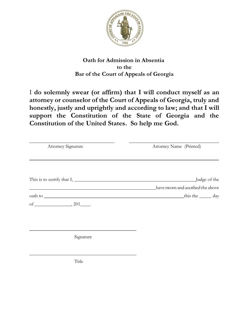 Oath For Admission In Absentia | Pdf Fpdf Docx | Georgia