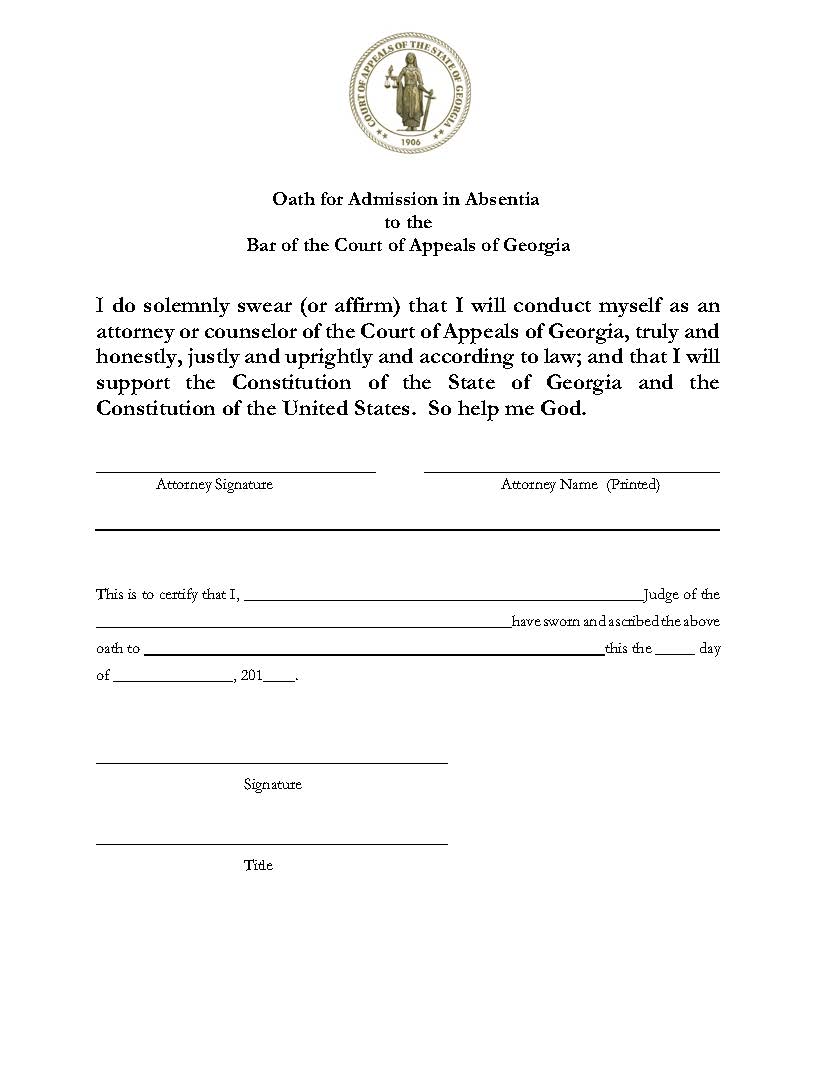 Oath For Admission In Absentia | Pdf Fpdf Docx | Georgia