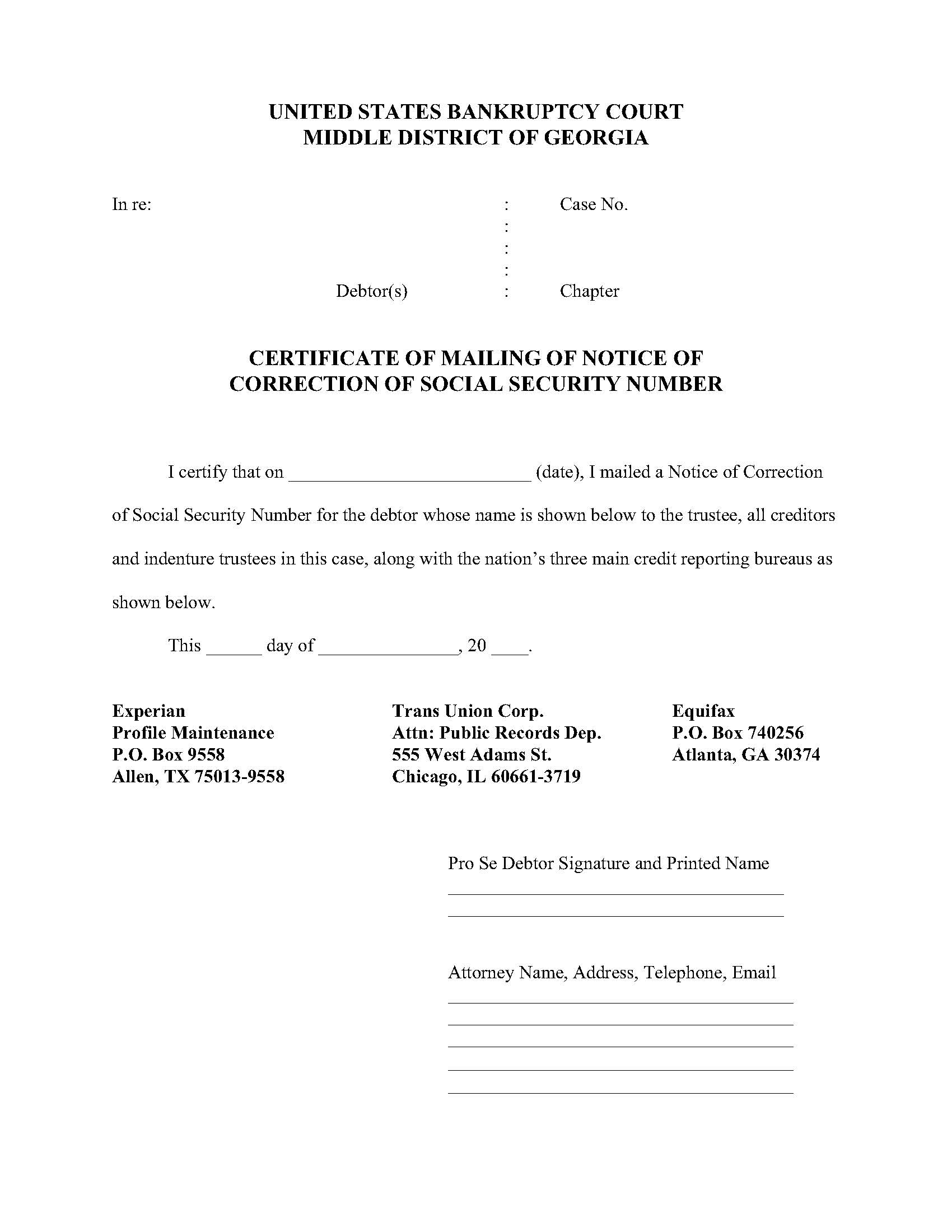 Certificate Of Mailing Of Notice Of Correction Of  Social Security Number | Pdf Fpdf Doc Docx | Georgia