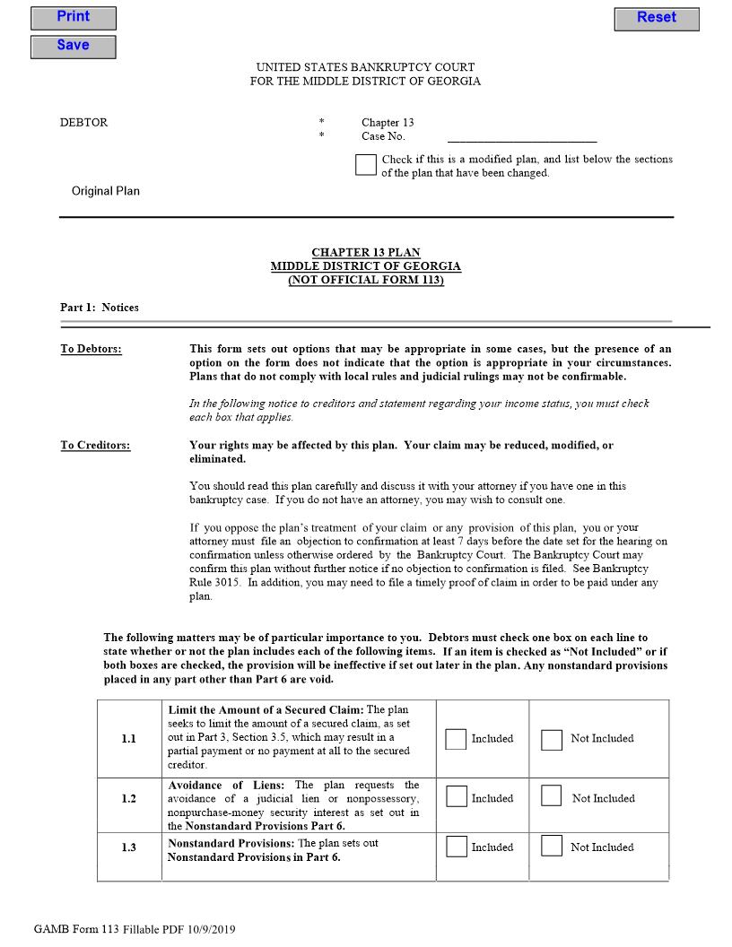 Chapter 13 Plan | Pdf Fpdf Docx | Georgia