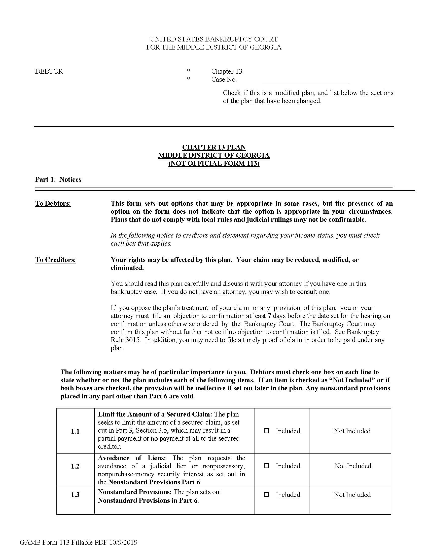 Chapter 13 Plan | Pdf Fpdf Docx | Georgia