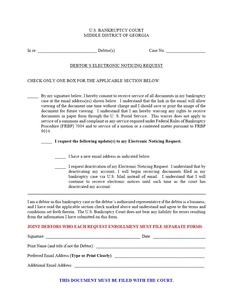 Debtors Electronic Noticing Request | Pdf Fpdf Docx | Georgia
