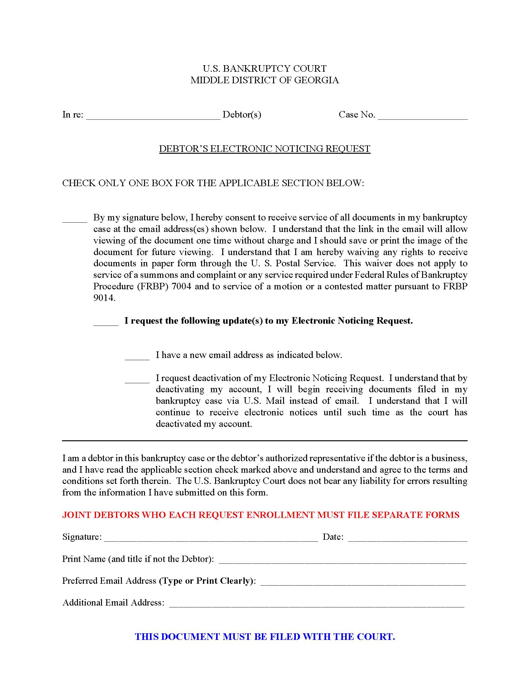 Debtors Electronic Noticing Request | Pdf Fpdf Docx | Georgia