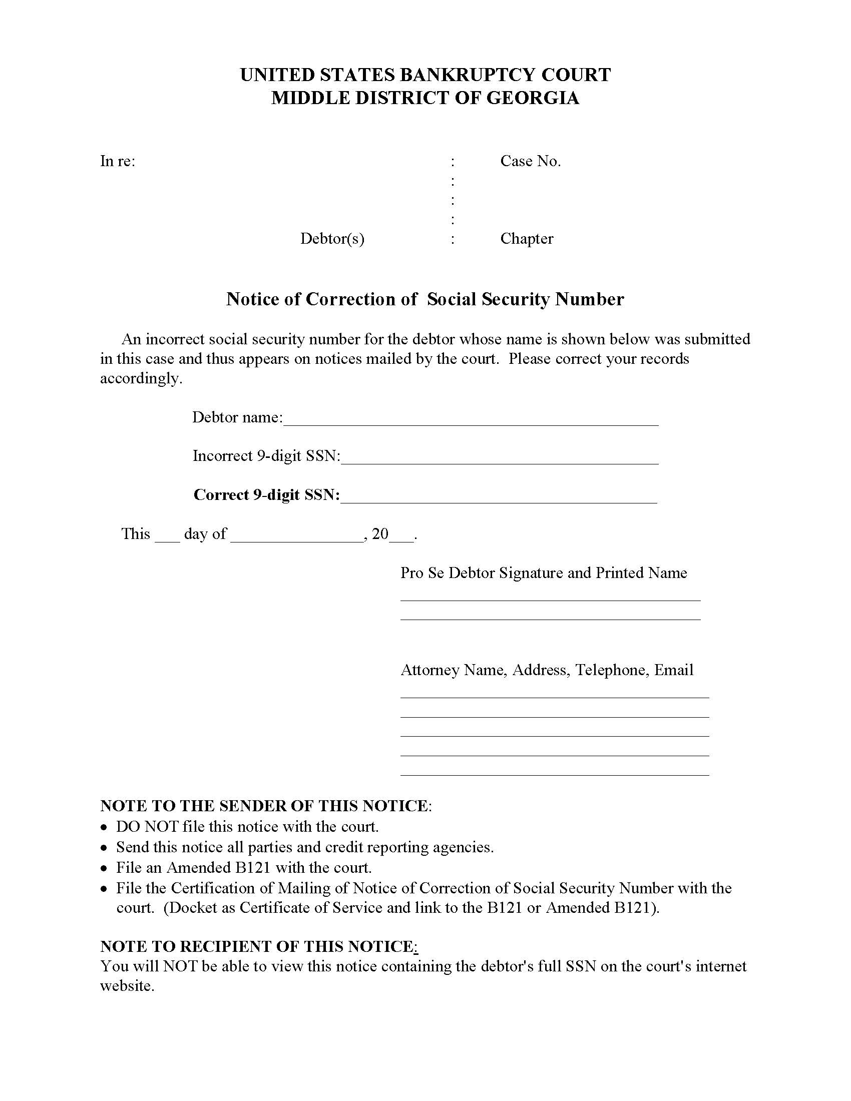 Notice Of Correction Of Social Security Number | Pdf Fpdf Docx | Georgia