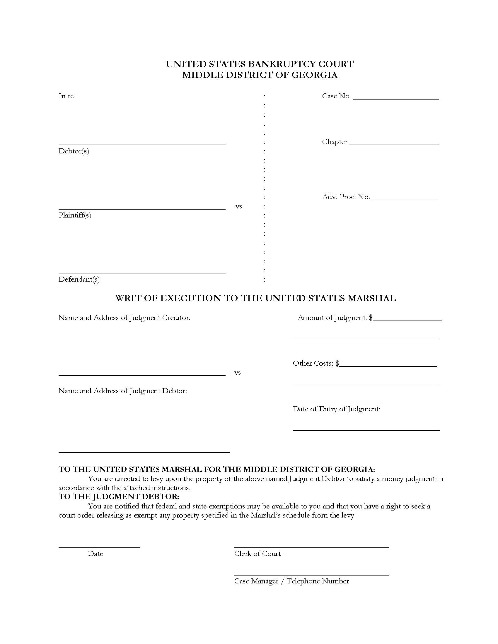 Writ Of Execution To The United States Marshall | Pdf Fpdf Docx | Georgia