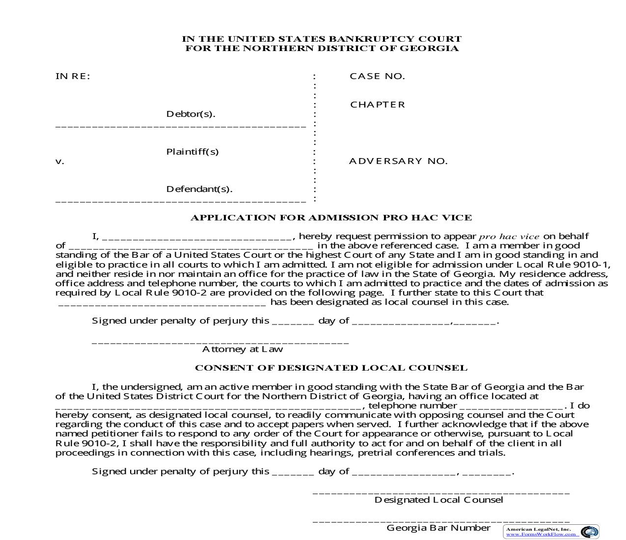 Application For Admission Pro Hac Vice  | Pdf Fpdf Doc Docx | Georgia