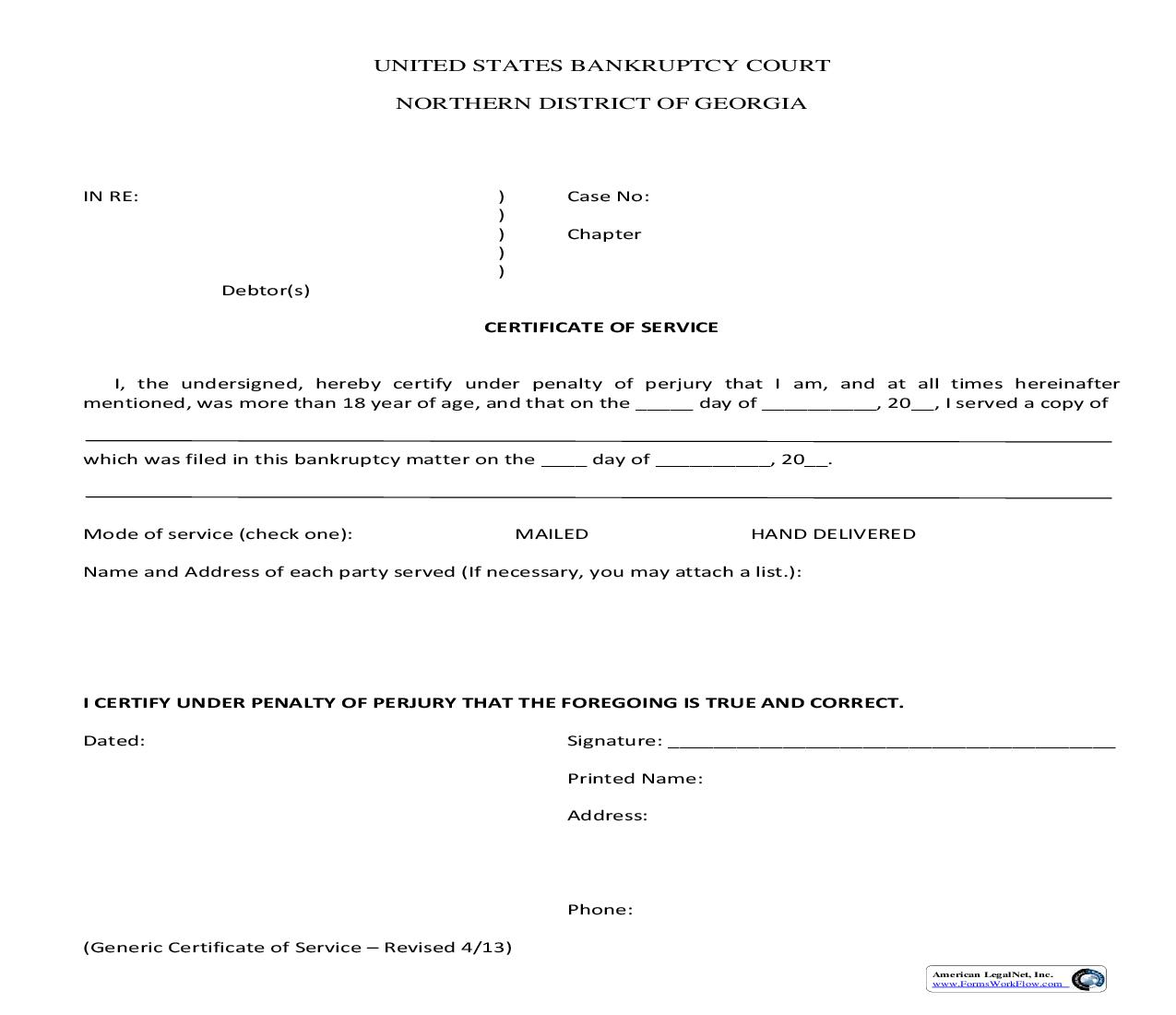Certificate Of Service | Pdf Fpdf Doc Docx | Georgia