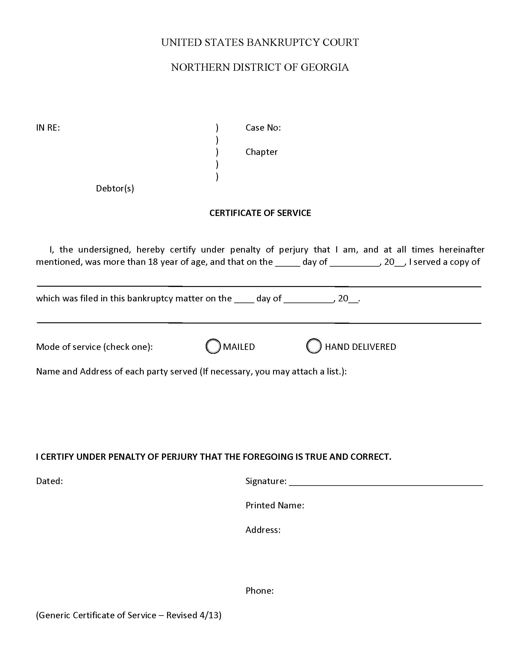 Certificate Of Service | Pdf Fpdf Doc Docx | Georgia