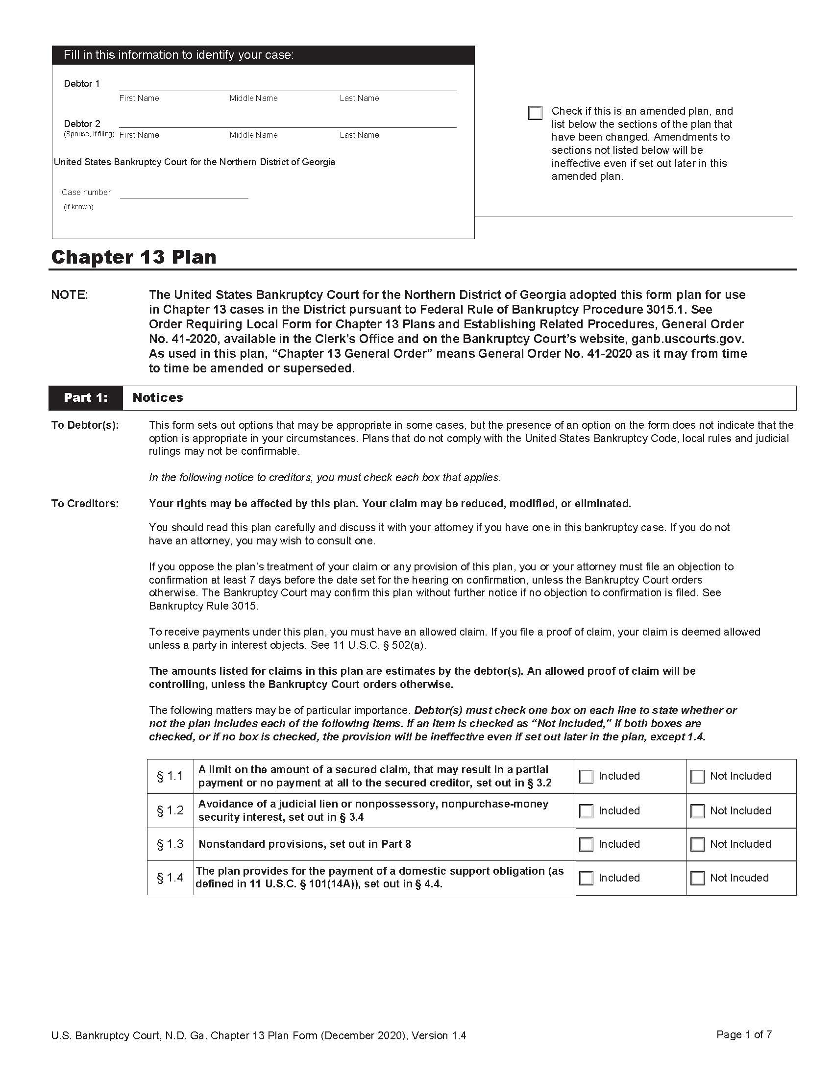 Chapter 13 Plan | Pdf Fpdf Docx | Georgia