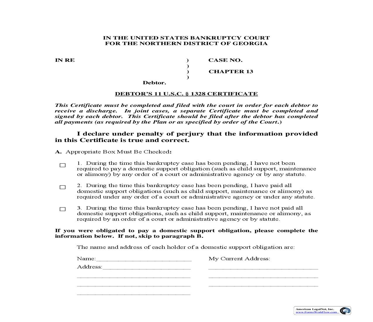 Debtors Certificate | Pdf Fpdf Doc Docx | Georgia