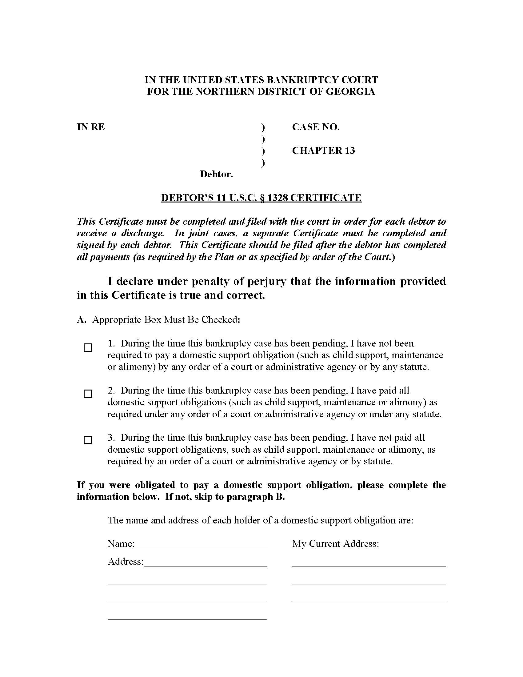 Debtors Certificate | Pdf Fpdf Doc Docx | Georgia