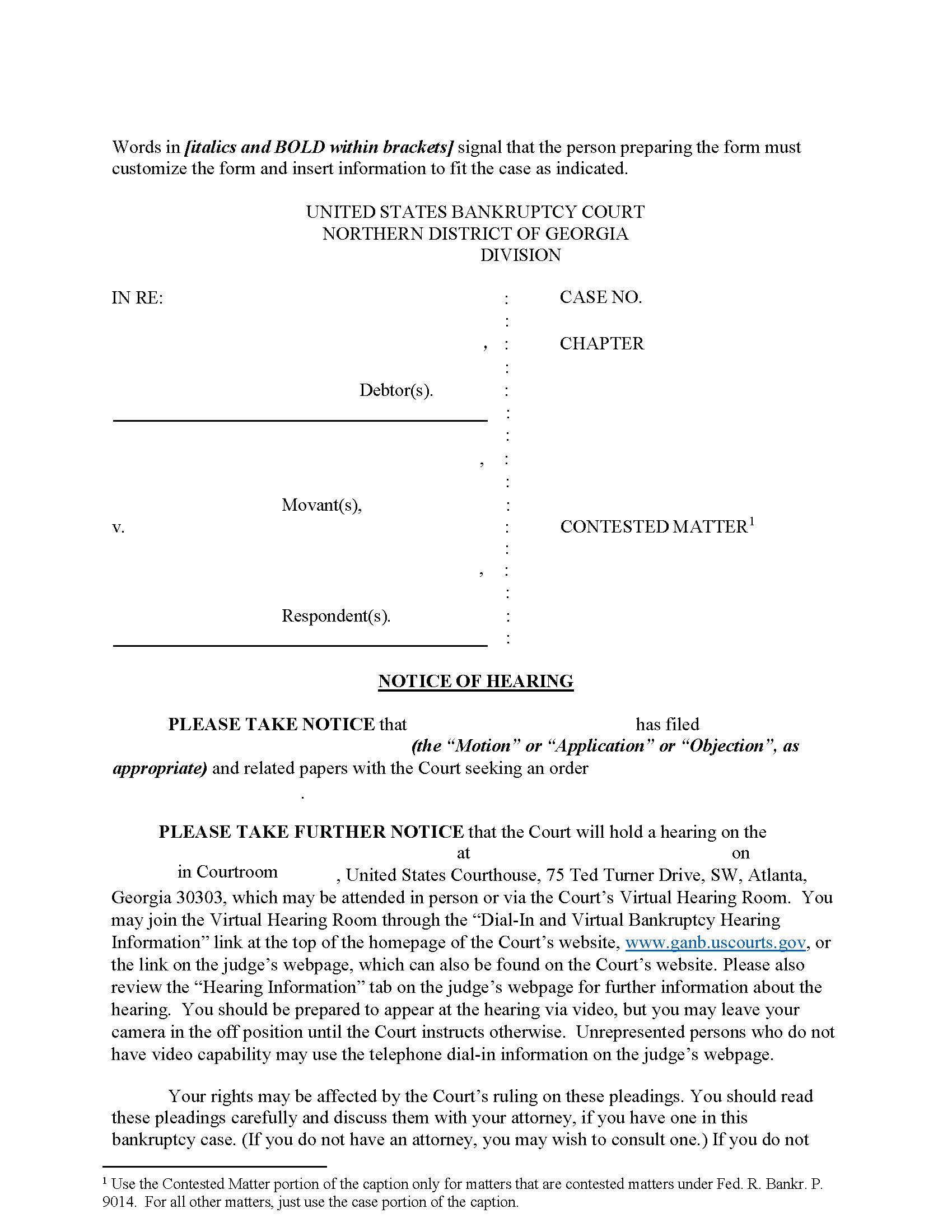 Notice Of Hearing | Pdf Fpdf Docx | Georgia
