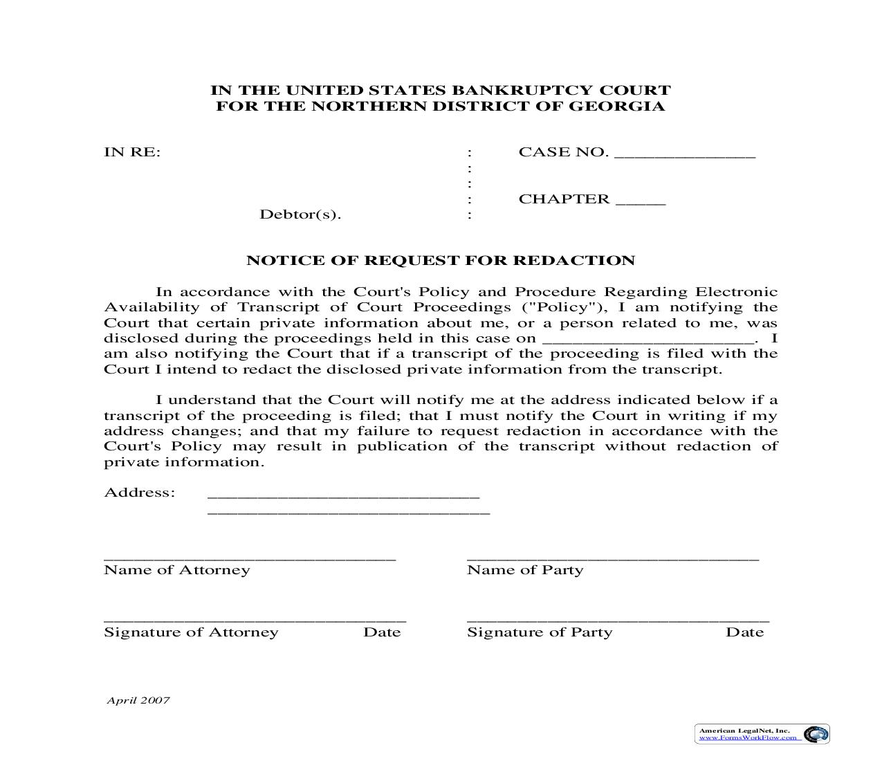 Notification Of Request For Redaction | Pdf Fpdf Doc Docx | Georgia