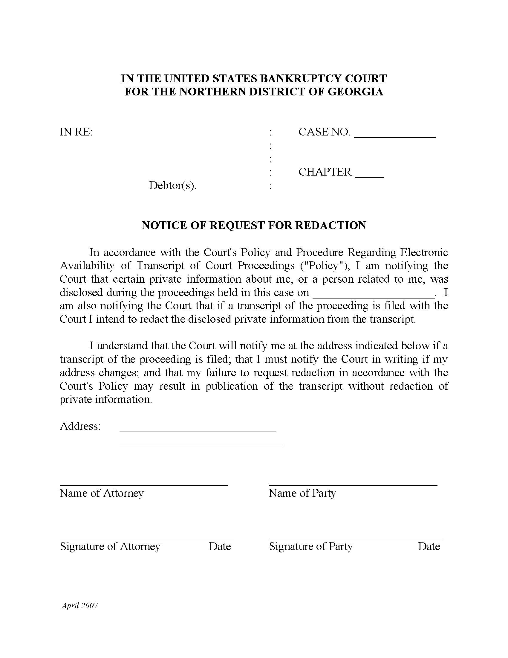 Notification Of Request For Redaction | Pdf Fpdf Doc Docx | Georgia