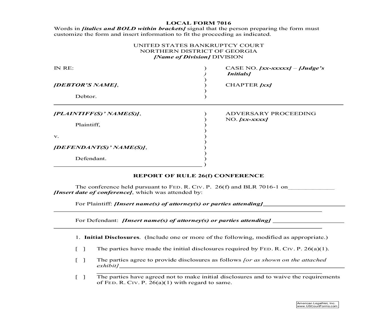 Report Of Rule 26(f) Conference {7016} | Pdf Fpdf Doc Docx | Georgia