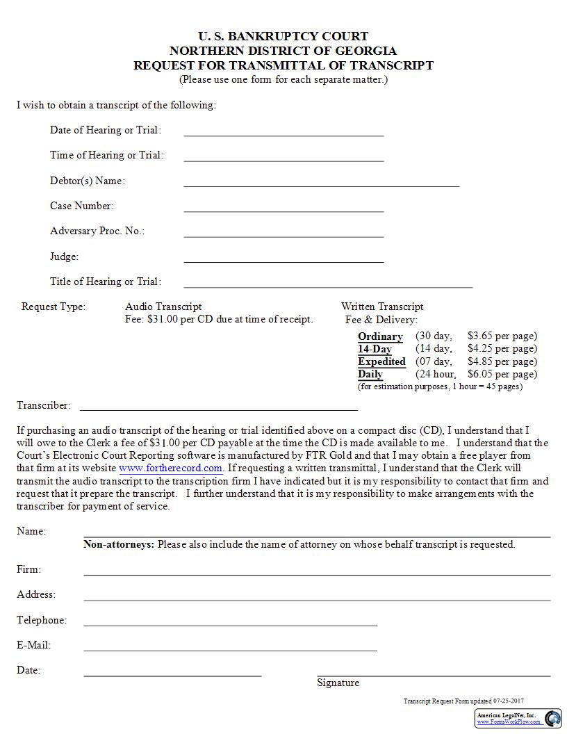 Request For Transmittal Of Transcript | Pdf Fpdf Docx | Georgia