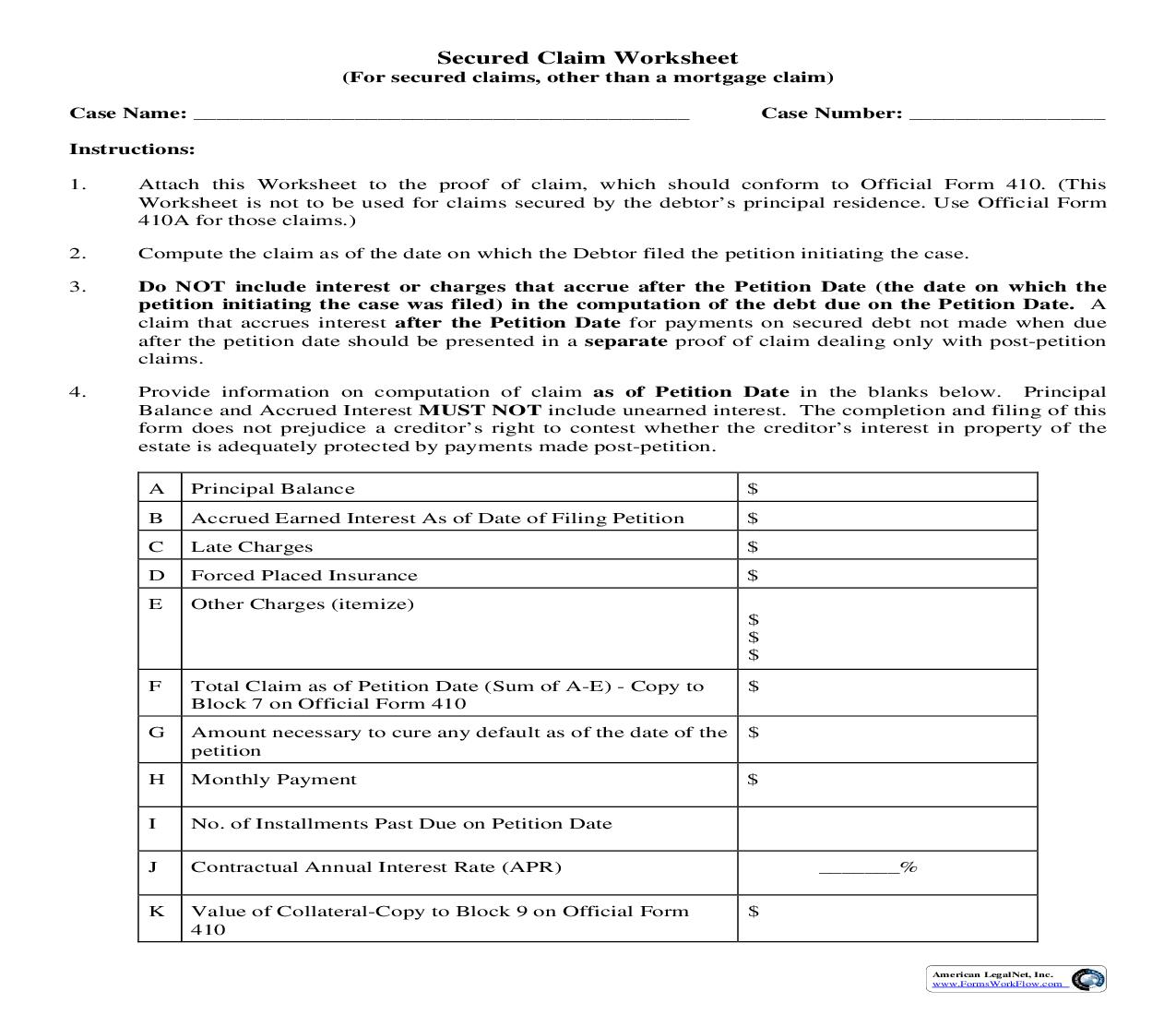Secured Claim Worksheet | Pdf Fpdf Doc Docx | Georgia