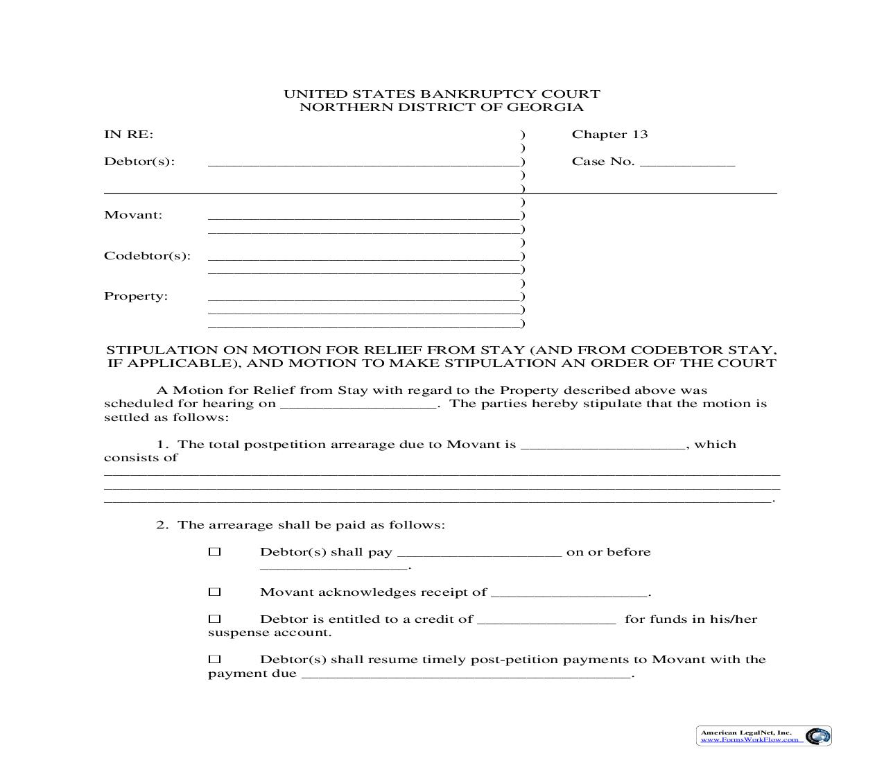 Stipulation On Motion For Relief From Stay | Pdf Fpdf Doc Docx | Georgia