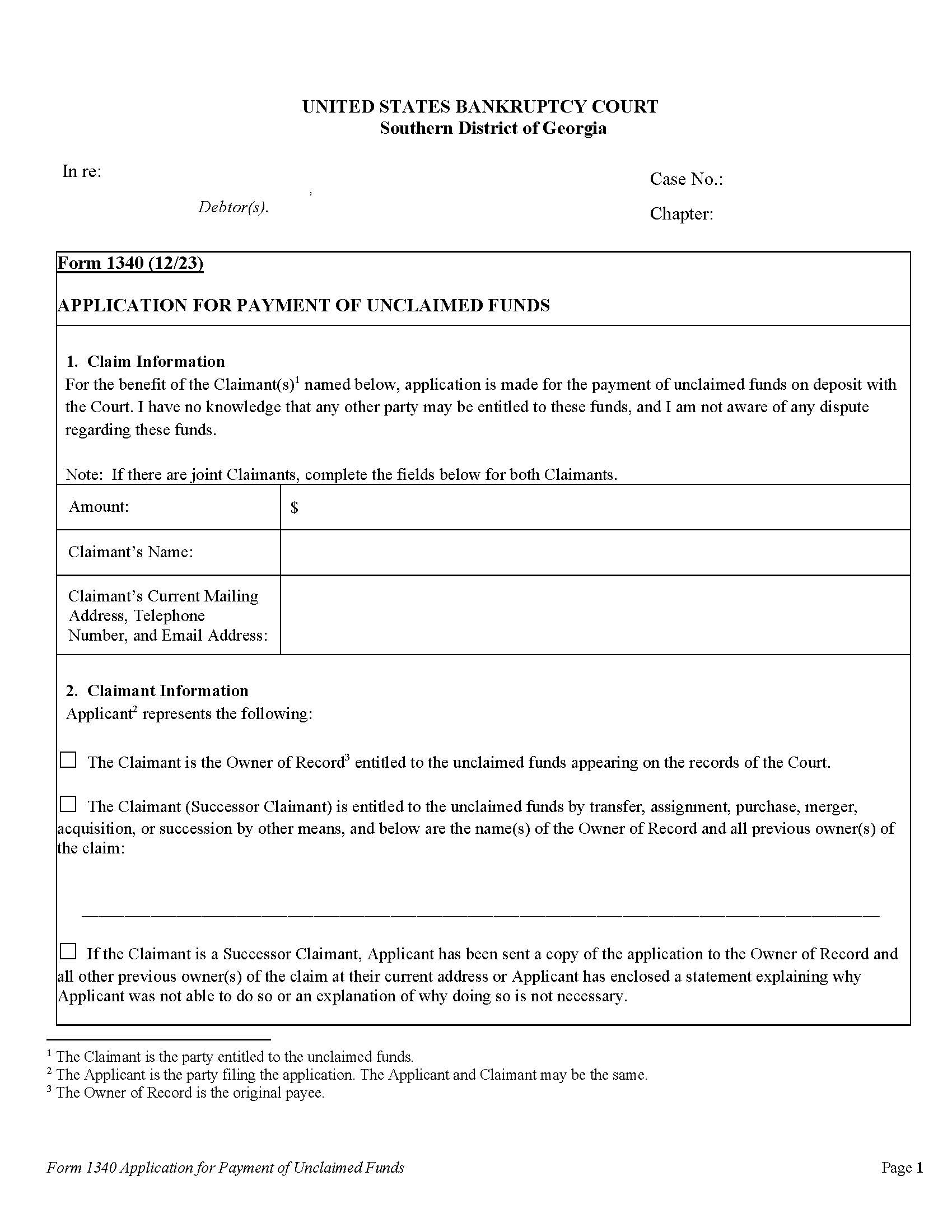 Application For Unclaimed Funds {1340} | Pdf Fpdf Docx | Georgia