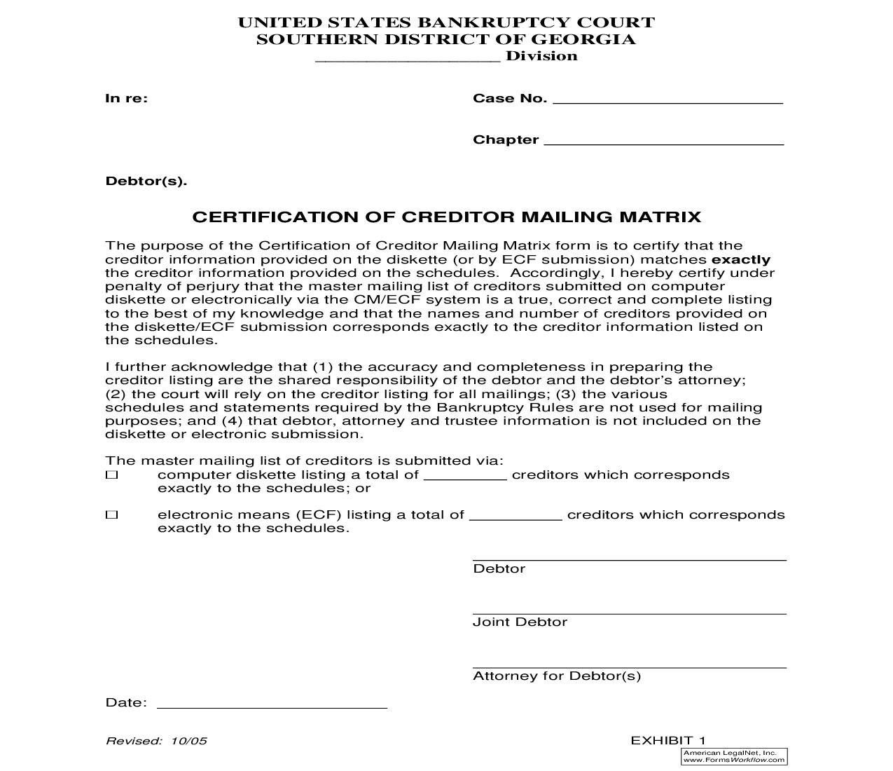 Certification Of Creditor Mailing Matrix | Pdf Fpdf Doc Docx | Georgia