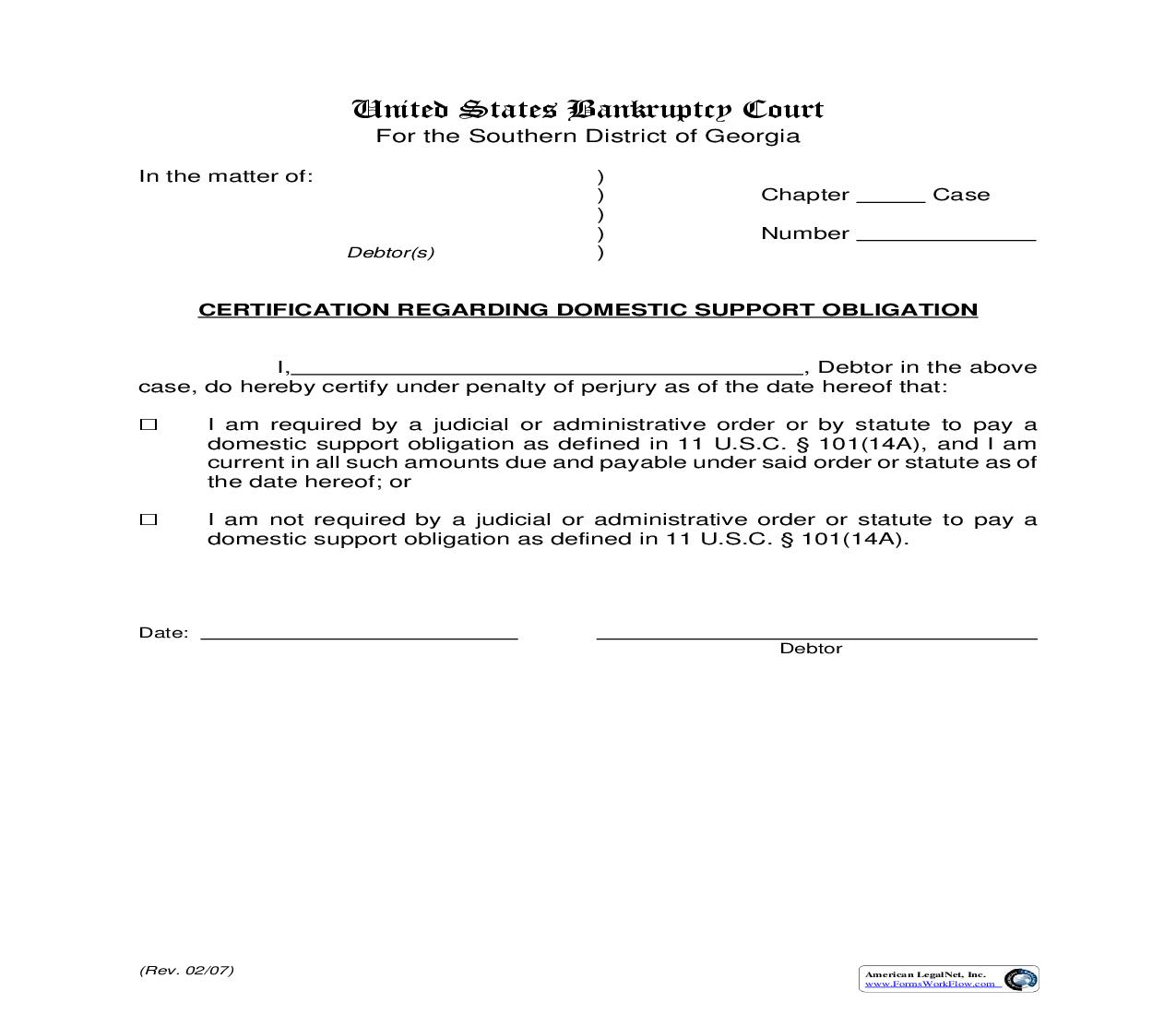 Certification Regarding Domestic Support Obligation |  | Georgia