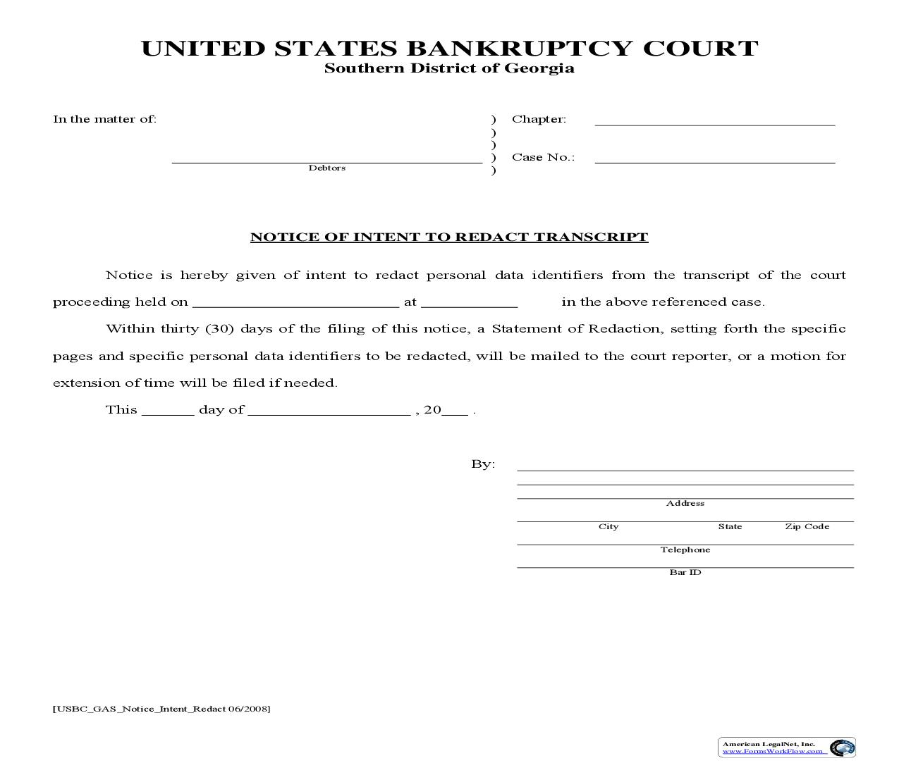 Notice Of Intent To Redact Transcript | Pdf Fpdf Doc Docx | Georgia