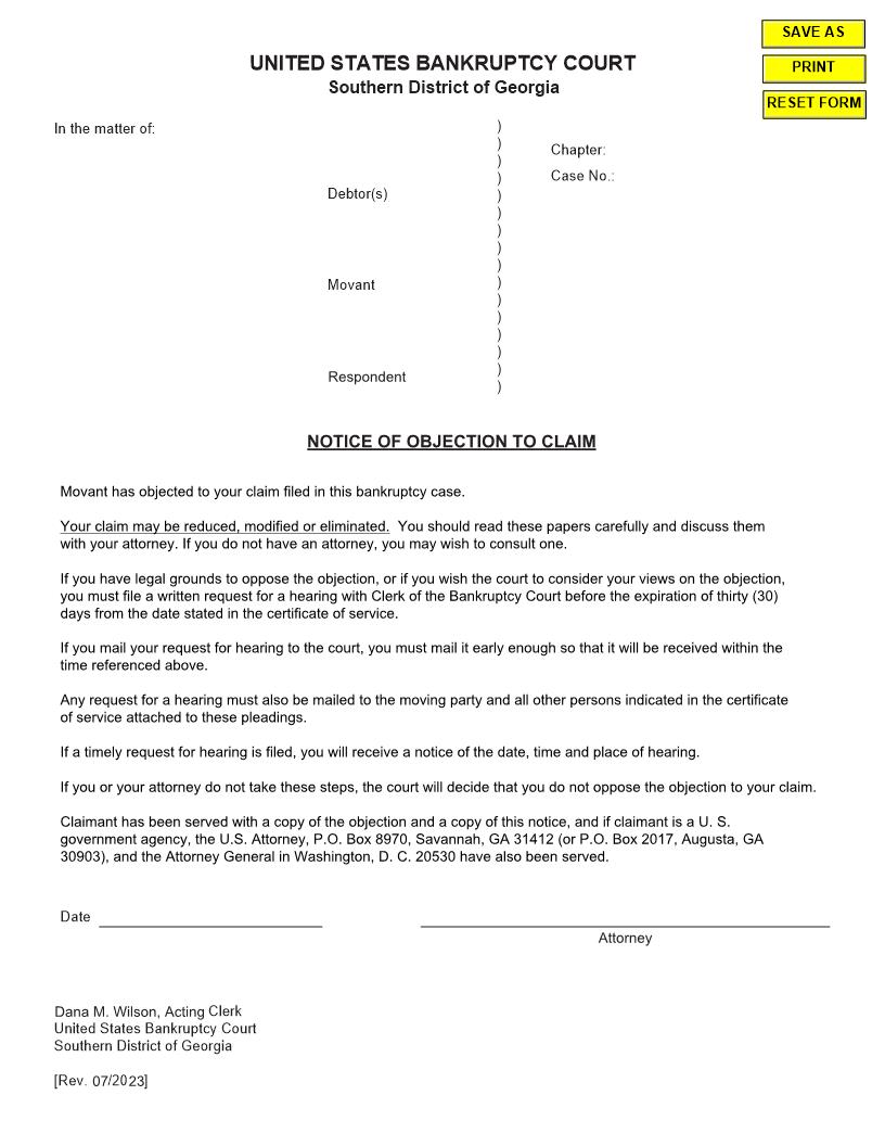 Notice Of Objection To Claim | Pdf Fpdf Doc Docx | Georgia