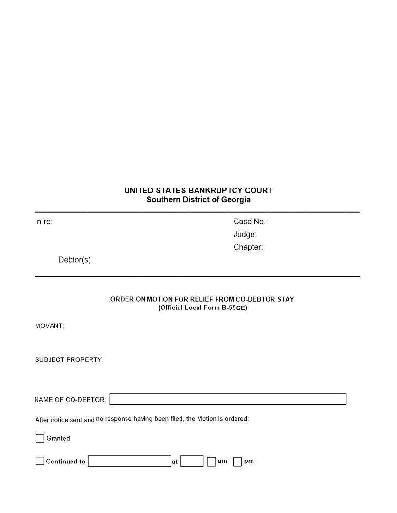 Order On Motion Or Amended Motion For Relief From Co Debtor Stay {GASB-55CSE} | Pdf Fpdf Docx | Georgia