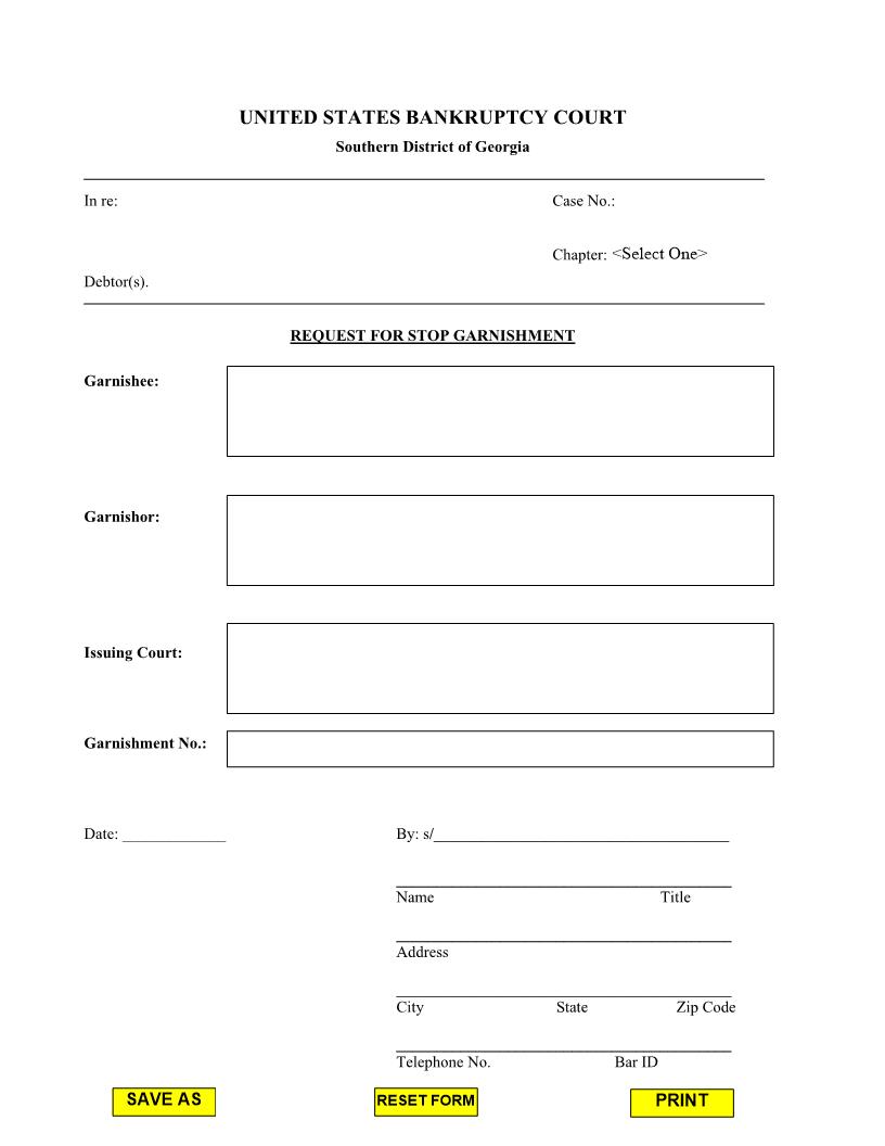 Request For Stop Garnishment | Pdf Fpdf Docx | Georgia