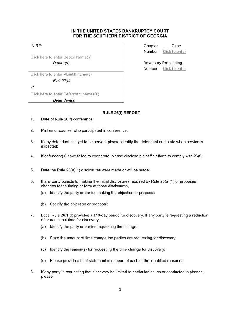 Rule 26(f) Report | Pdf Fpdf Docx | Georgia