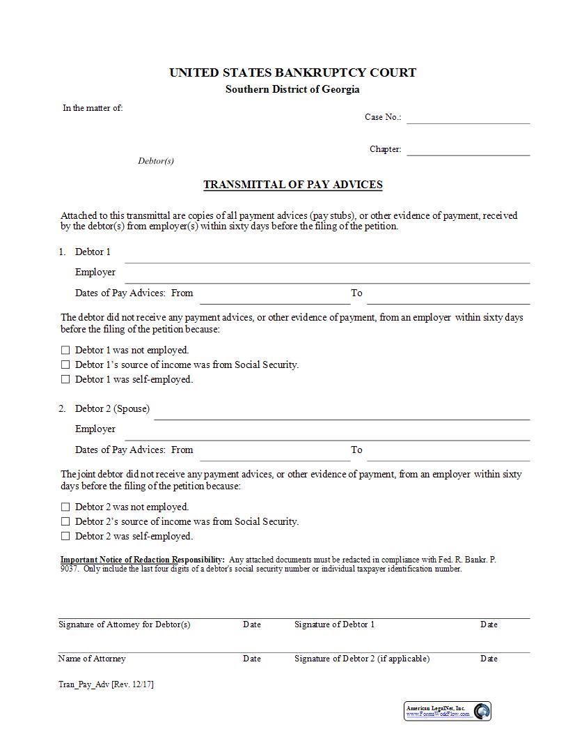 Transmittal Of Pay Advices | Pdf Fpdf Docx | Georgia