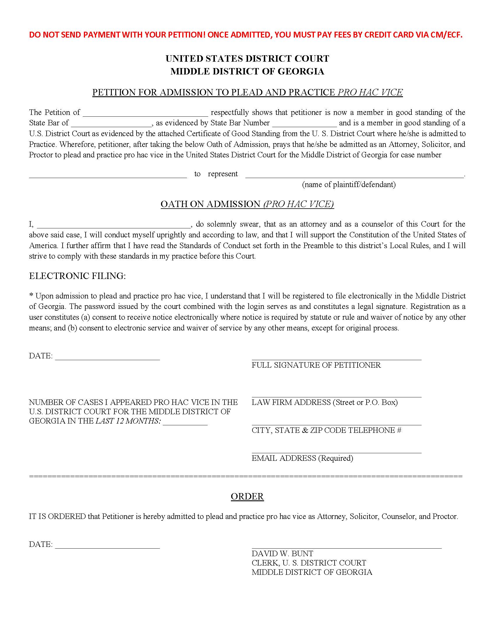 Petition For Admission To Plead And Practice Pro Hac Vice | Pdf Fpdf Doc Docx | Georgia