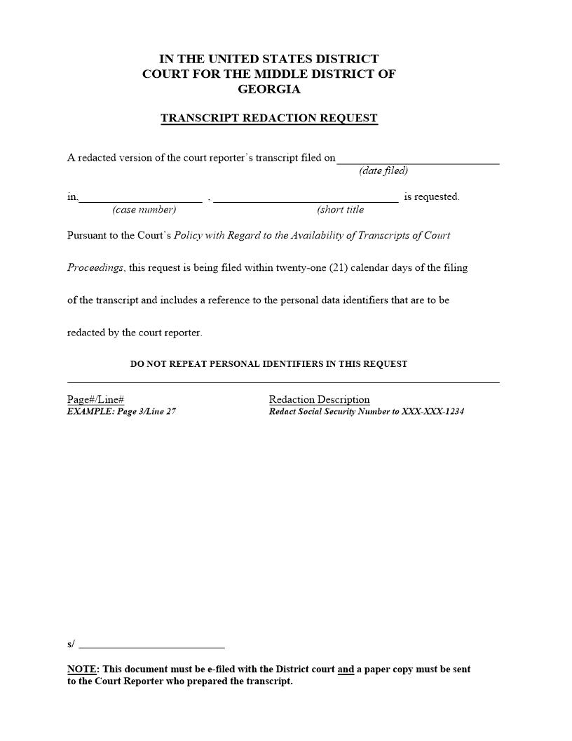 Transcript Redaction Request | Pdf Fpdf Doc Docx | Georgia
