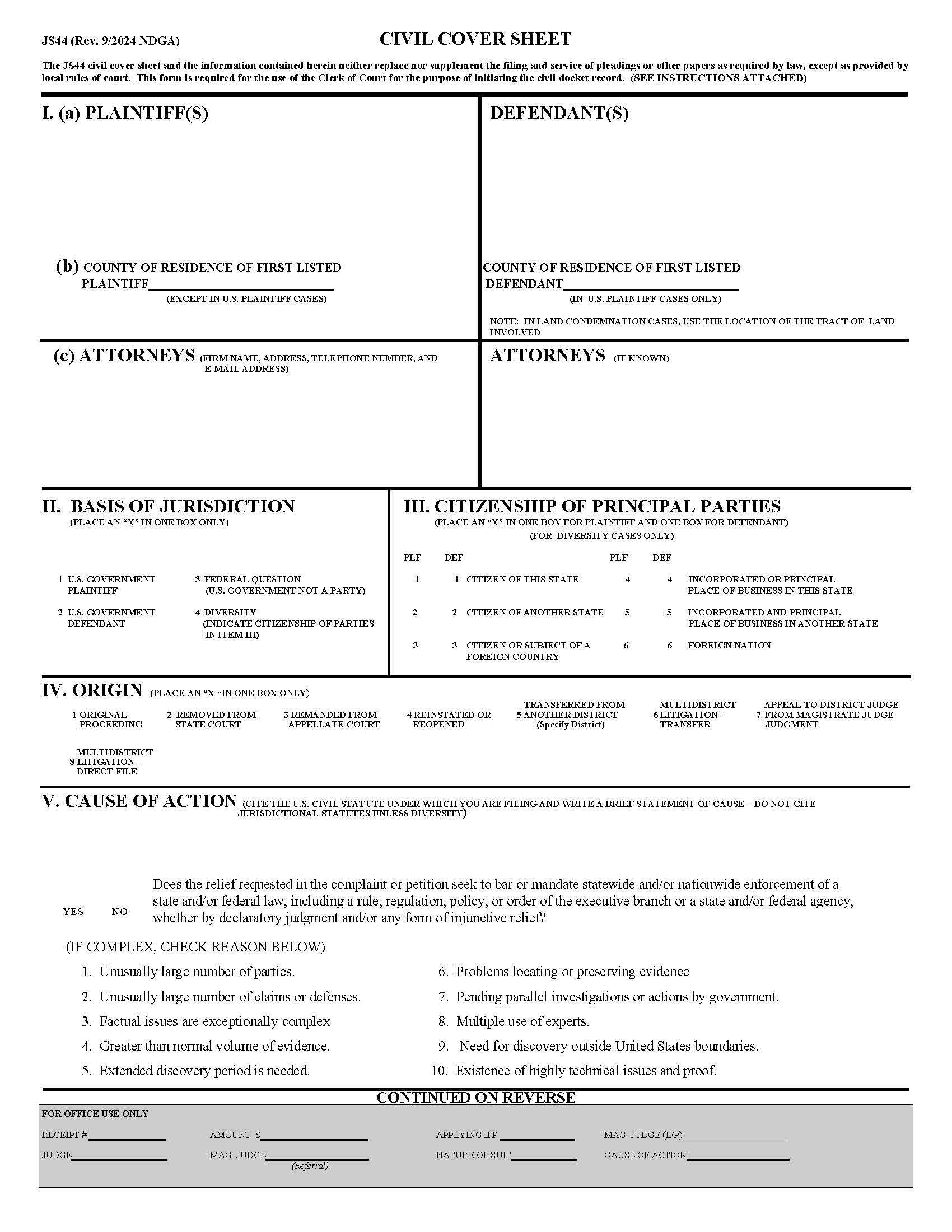 Civil Cover Sheet (USDC Northern District GA) {JS-44} | Pdf Fpdf Doc Docx | Georgia