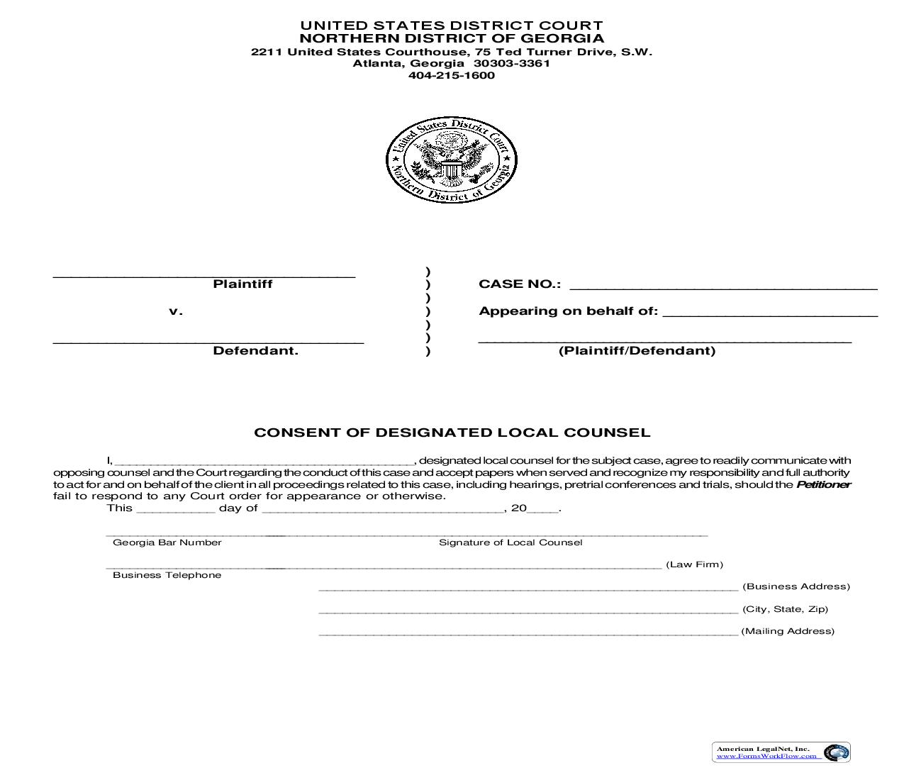Consent Of Designated Local Counsel | Pdf Fpdf Doc Docx | Georgia