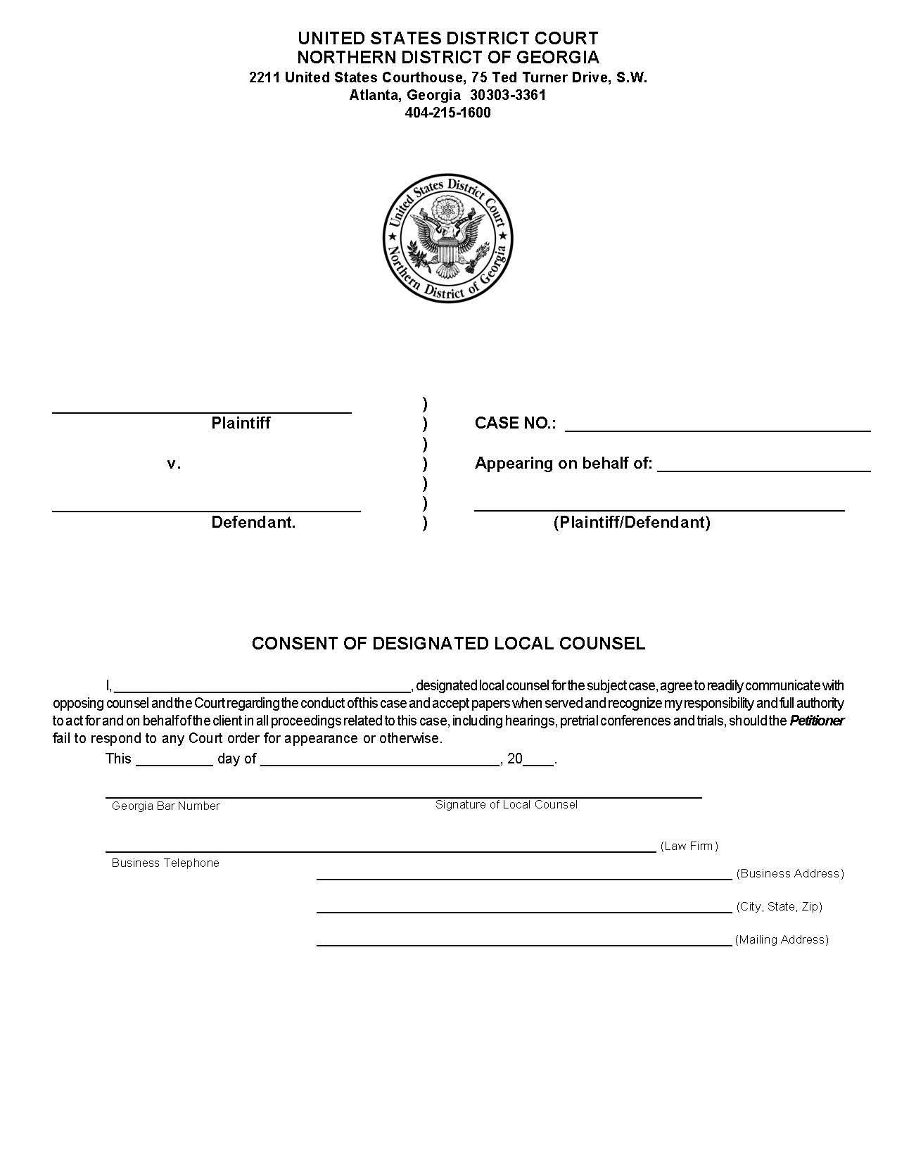 Consent Of Designated Local Counsel | Pdf Fpdf Doc Docx | Georgia