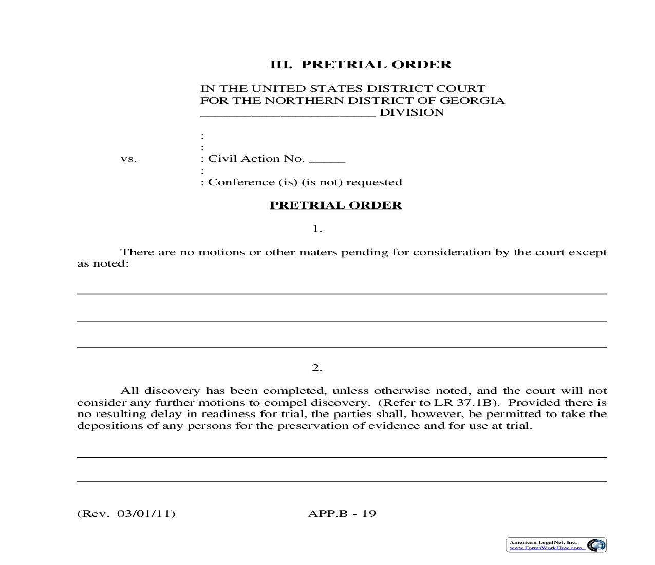 Pretrial Order | Pdf Fpdf Doc Docx | Georgia