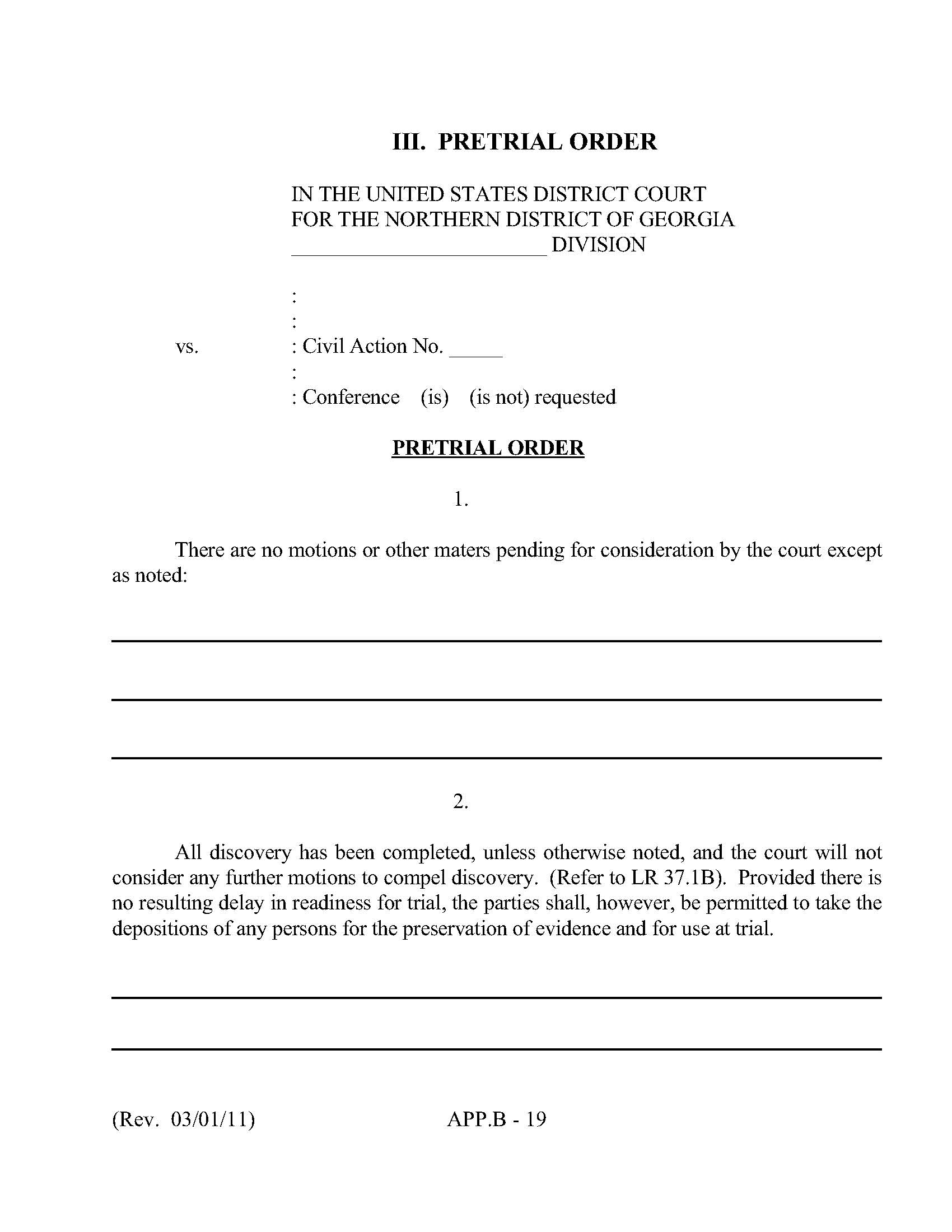 Pretrial Order | Pdf Fpdf Doc Docx | Georgia