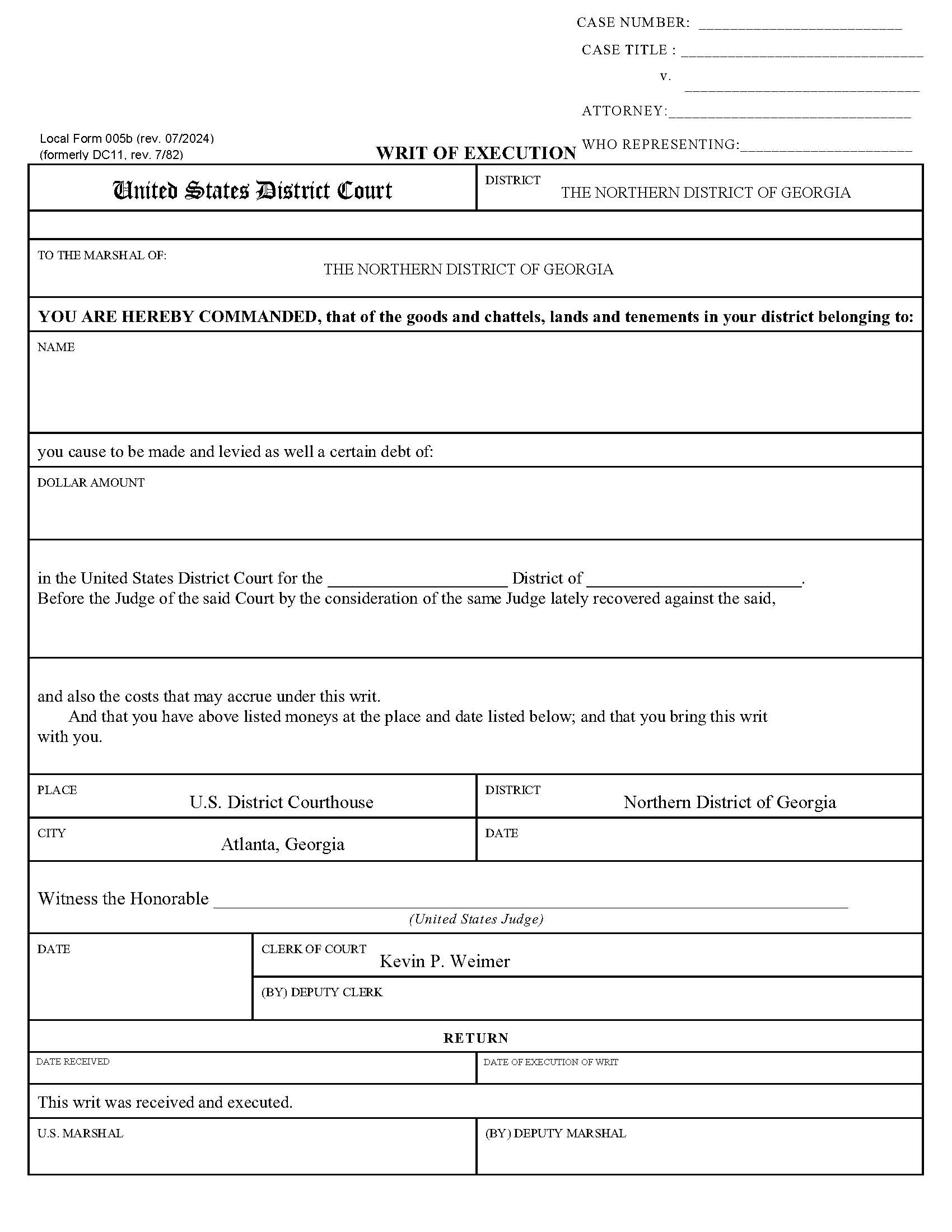 Writ Of Execution {005b} | Pdf Fpdf Doc Docx | Georgia