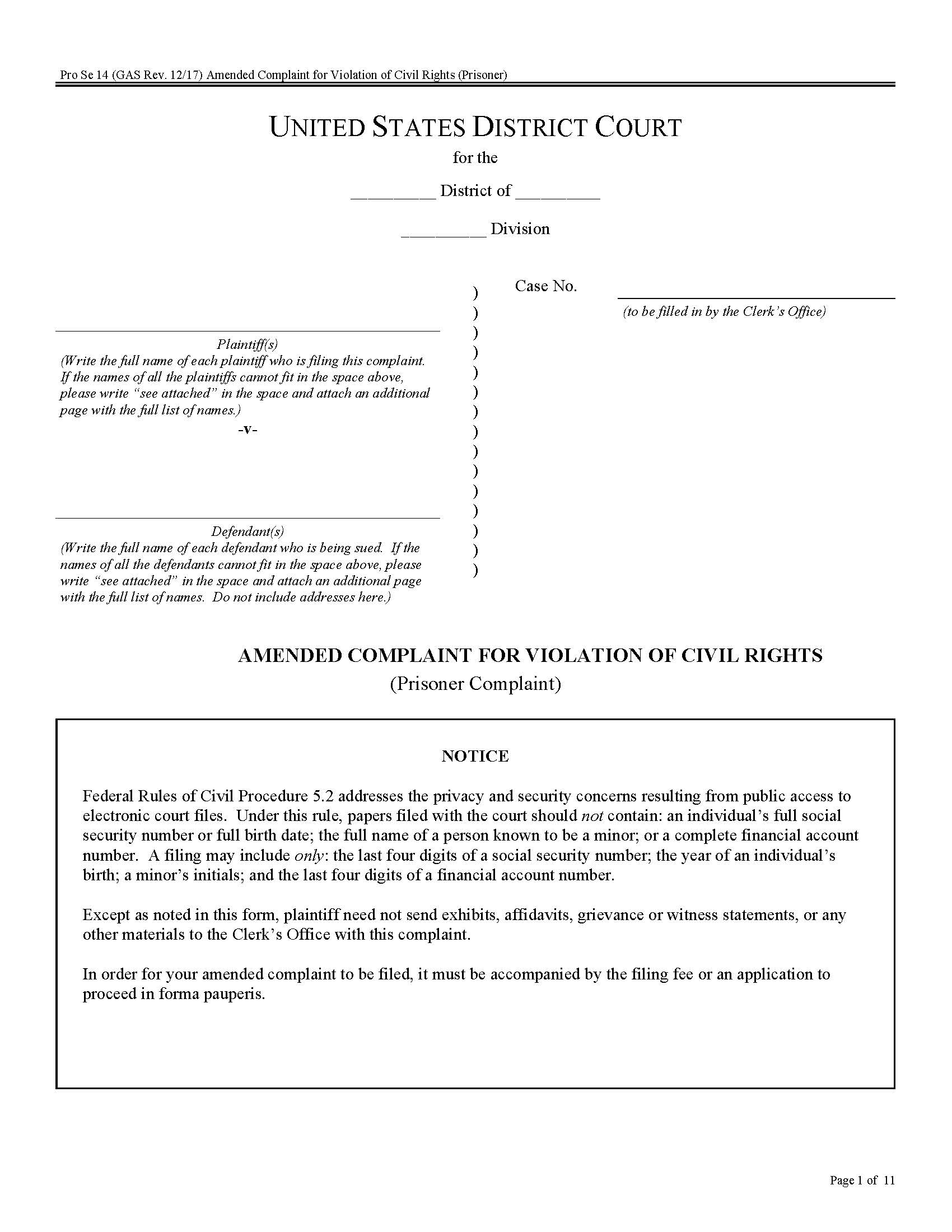 Amended Complaint For Violation Of Civil Rights (Prisoner) | Pdf Fpdf Docx | Georgia