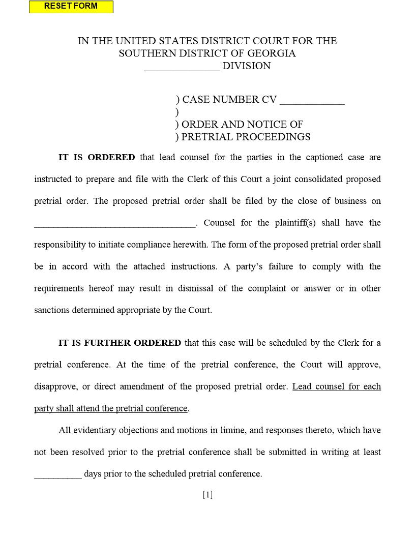 Consolidated Pretrial Order (Wood) | Pdf Fpdf Docx | Georgia