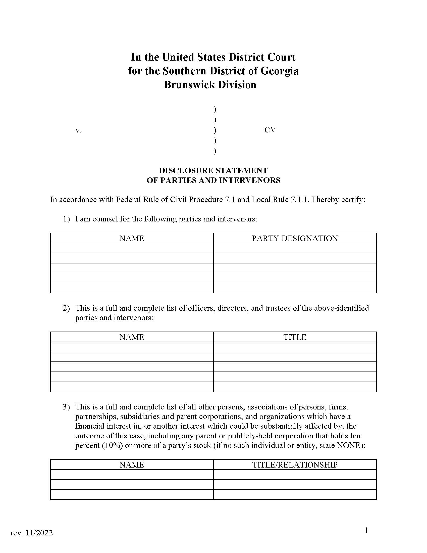 Disclosure Statement Of Parties And Intervenors | Pdf Fpdf Doc Docx | Georgia