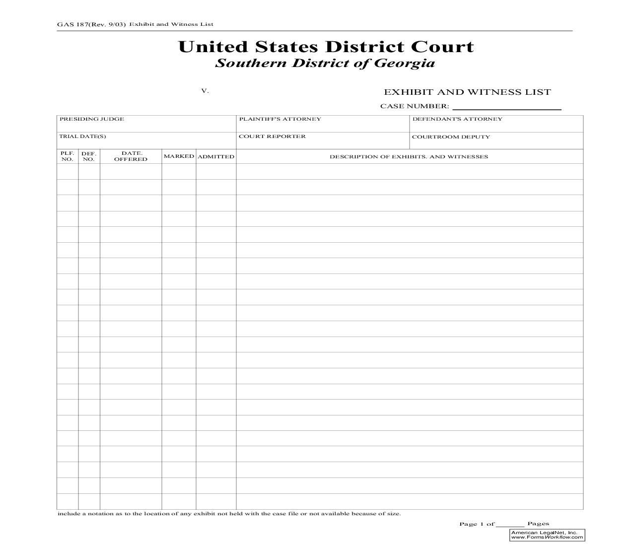 Exhibit And Witness List {GAS 187} | Pdf Fpdf Doc Docx | Georgia