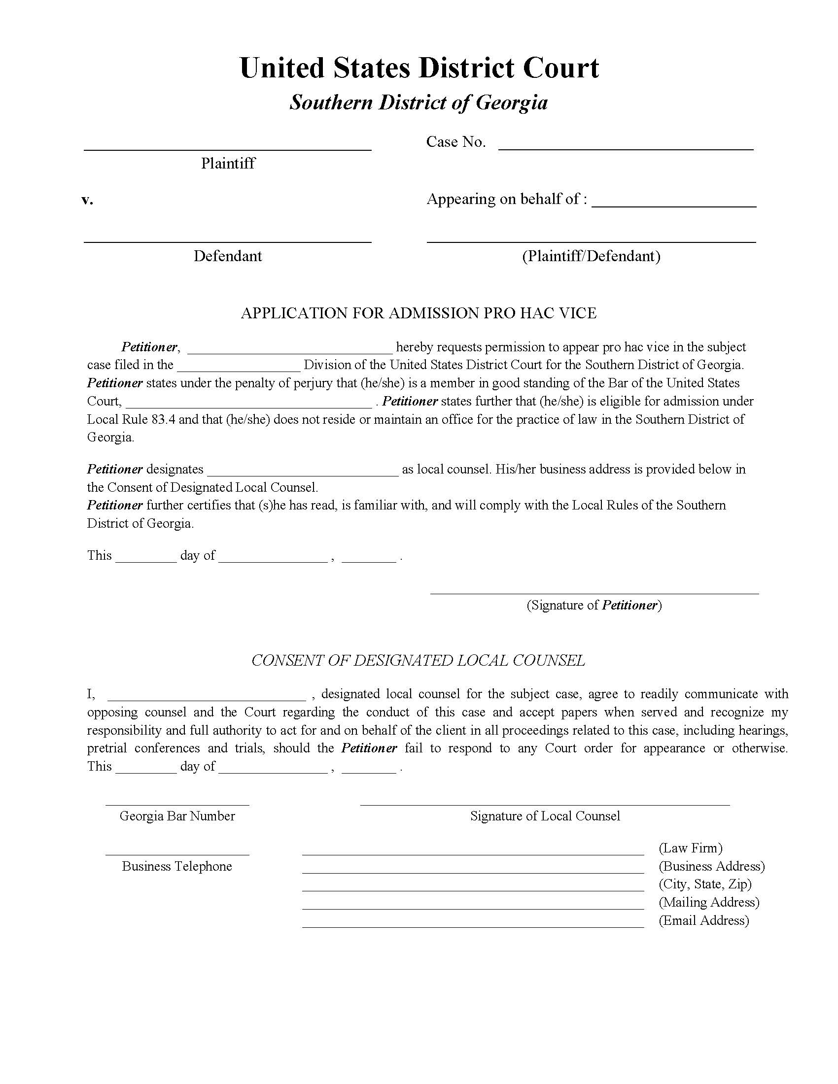 Pro Hac Vice Admission | Pdf Fpdf Doc Docx | Georgia